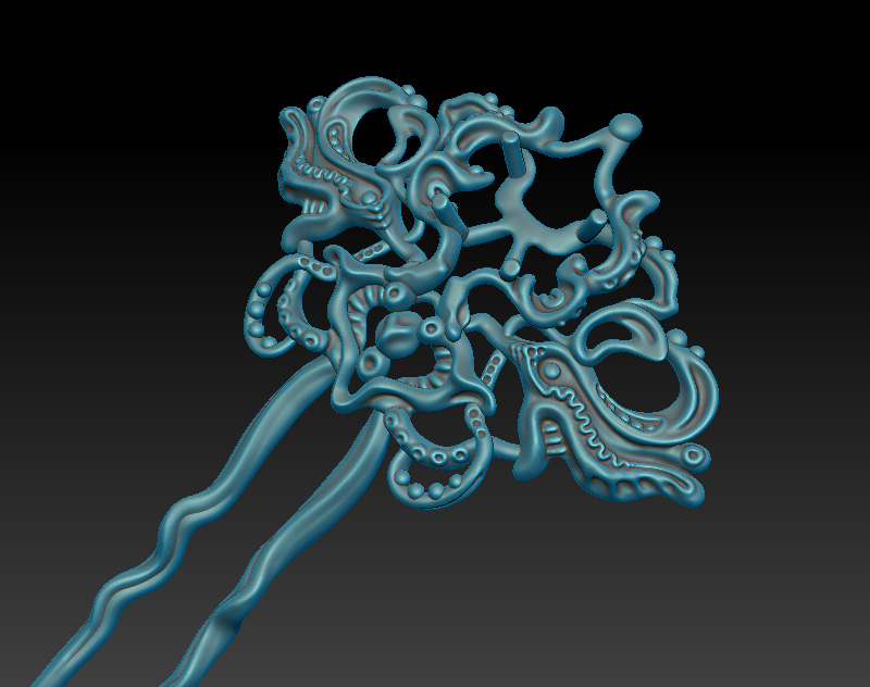 Fantasy hair pin, sculpted 3D jewelry model, stl & obj files